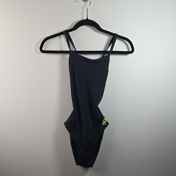 Black Michael Phelps One-Piece Swimsuit with Neon Logo - Picture 1 of 4